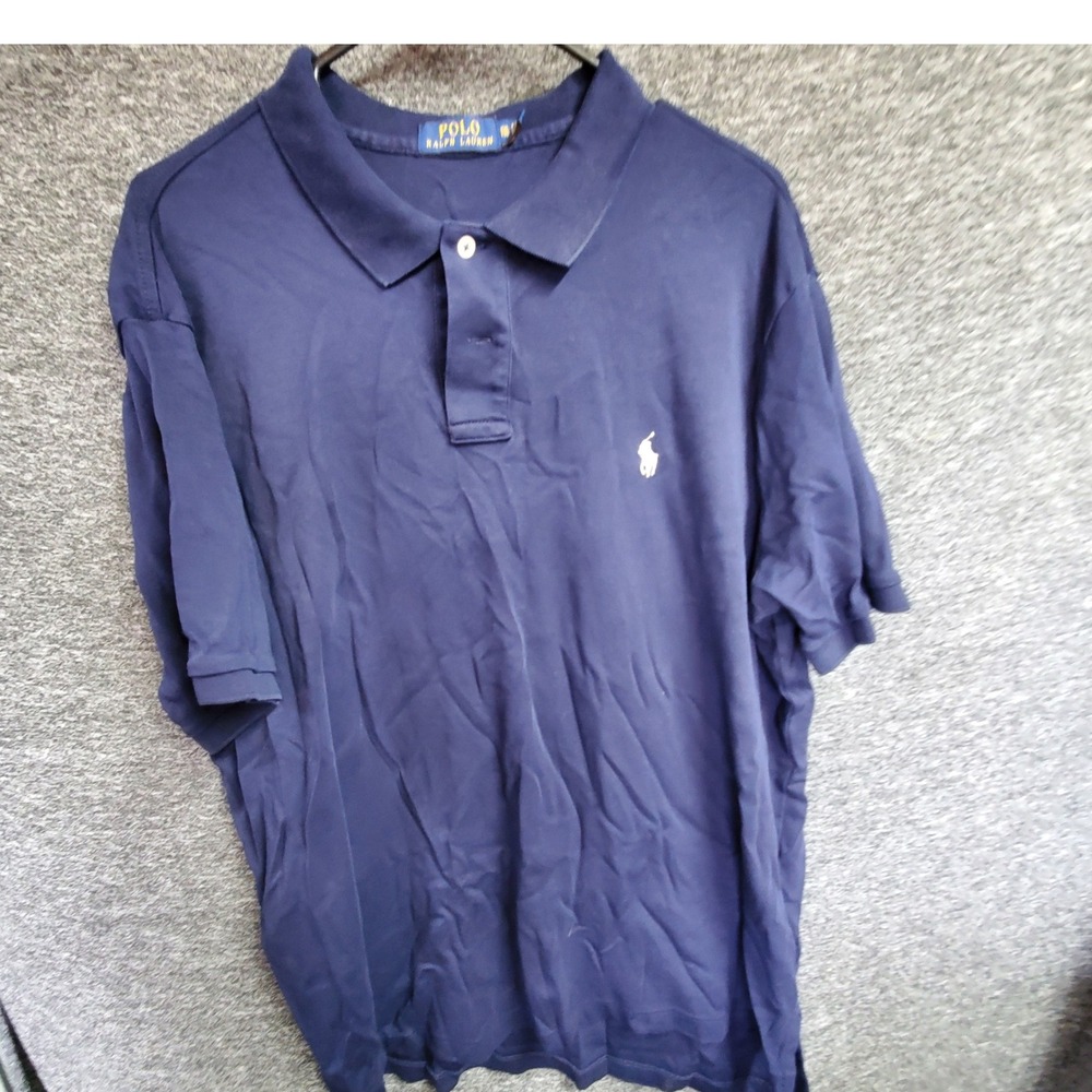 Polo Ralph Lauren Mens XXL Navy Blue Short Sleeve Cotton Polo Shirt Pony Logo